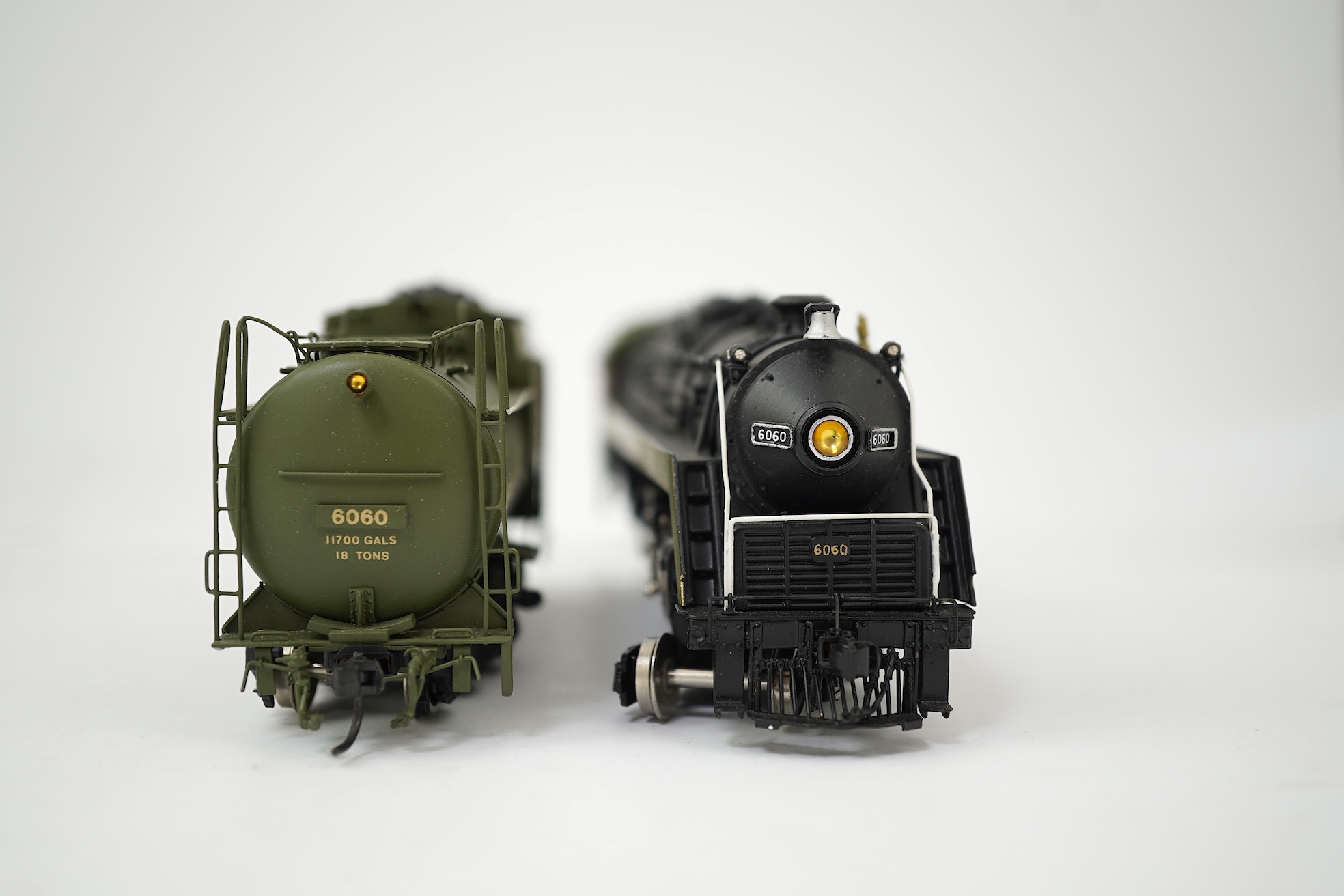 A boxed HO gauge VH Scale Models model of Canadian National Railways 6060, 4-8-2 locomotive with bogie tender, powered for two rail operation.